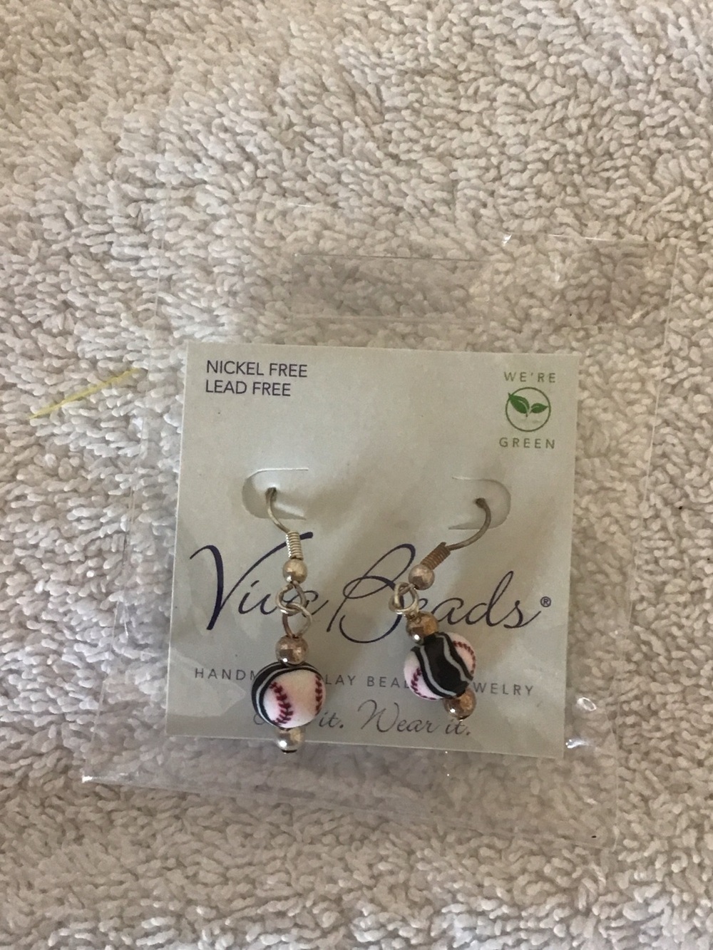 Pink and Navy Baseball Charm Drop Earrings